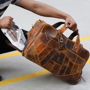 New Rustic Town Brown Leather Duffel Travel Bag Weekender